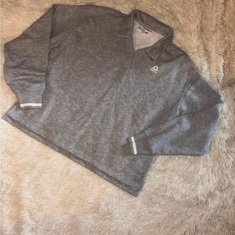 Reebok Heather Gray Long Sleeve Polo Sweatshirt